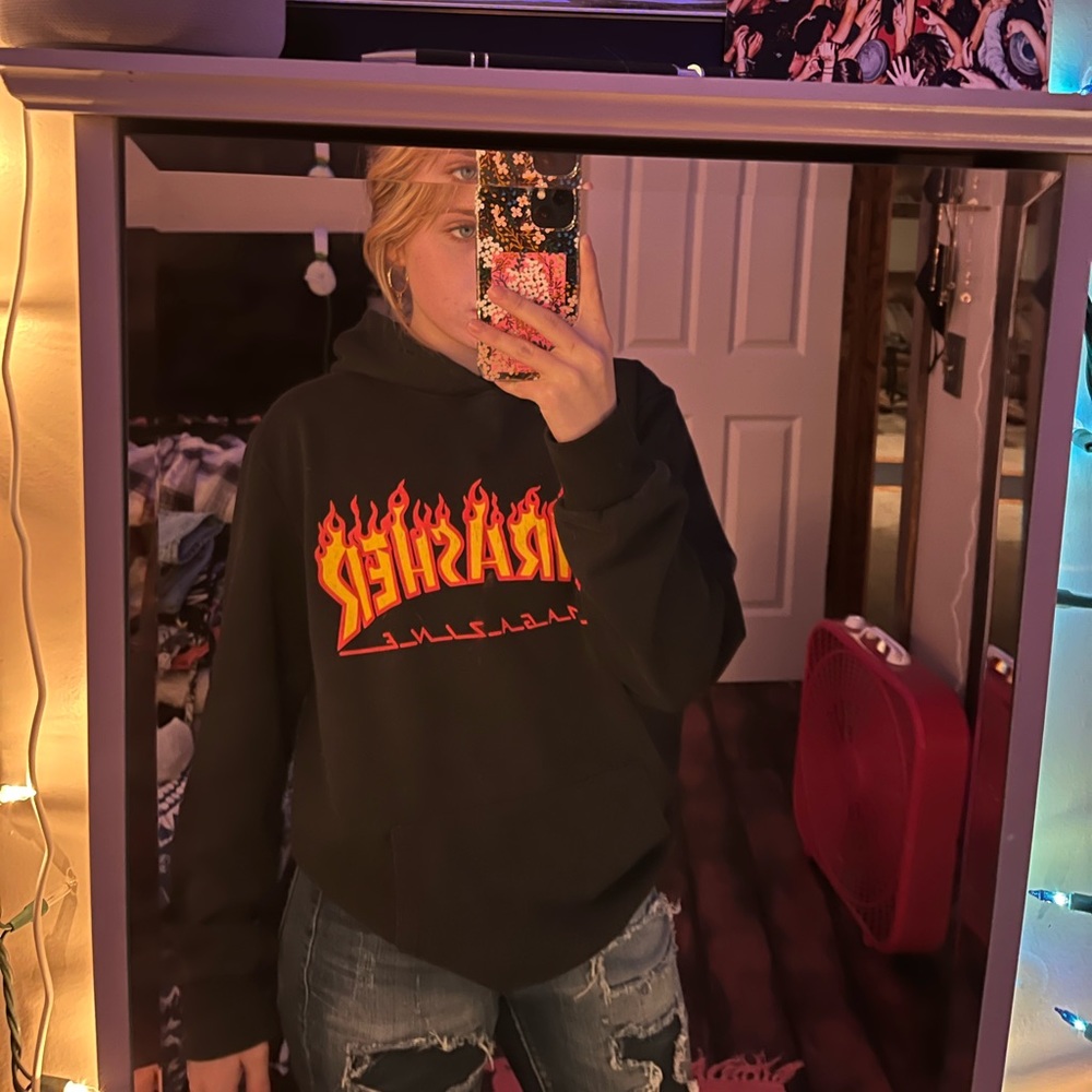Black thrasher flame hoodie